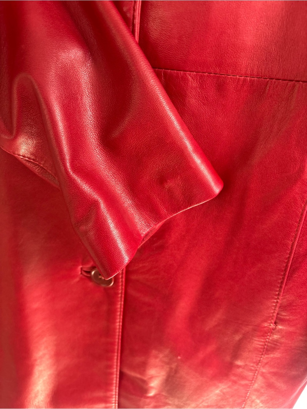 Danier Red Leather 3/4 length Button-Front Coat - Picture 3 of 5